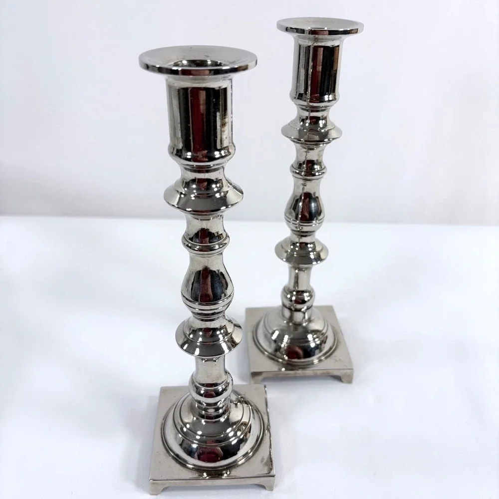 Vintage LouisXVI Style Candlesticks Silver Plated Brass 9